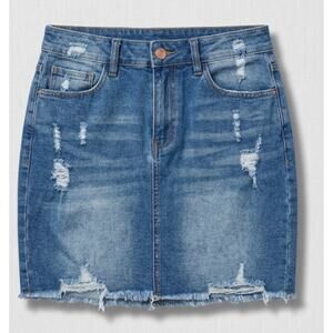 Distressed Denim Mini Skirt Raw Hem